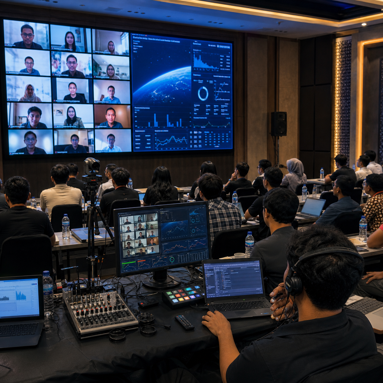 Team members collaborating from different cities