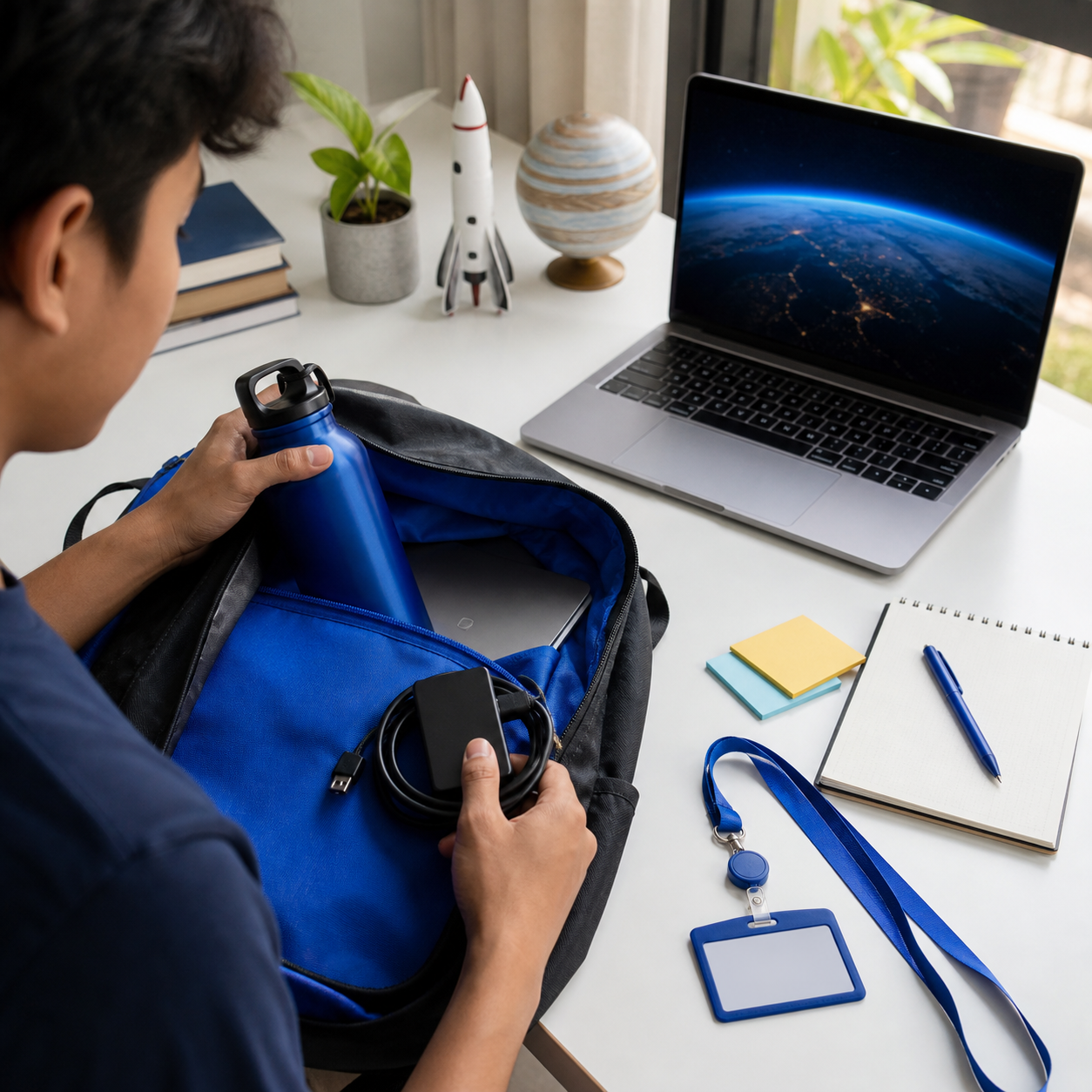Participant preparing equipment for the hackathon